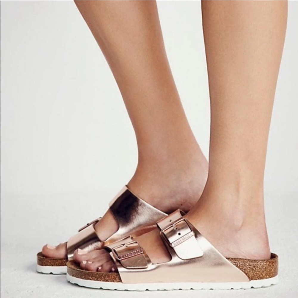 Birkenstock Arizona metallic rose gold size 38 US 7.-7.5 women sandals preowned